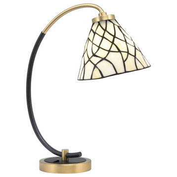 1-Light Desk Lamp, Matte Black/New Age Brass Finish, 7" Sandhill Art Glass