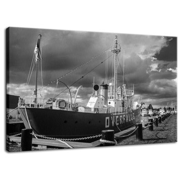 Overfalls Lightship Black & White Photo Canvas Wall Art Print, 18" X 24"