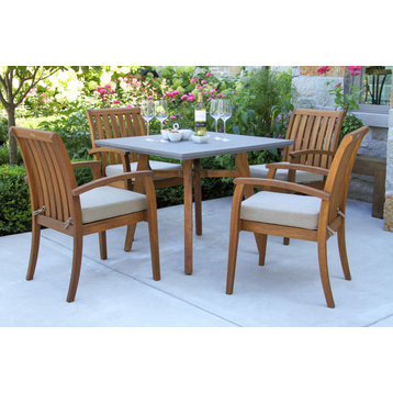 5-Piece Small Space Composite Dining Set With Eucalyptus Stacking Chairs