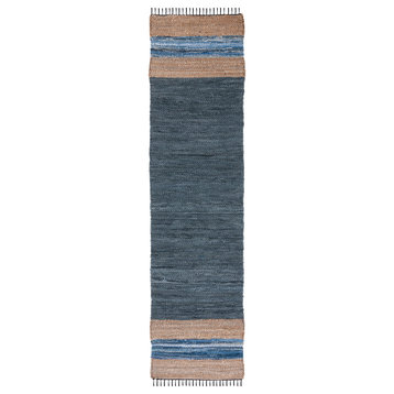Safavieh Vintage Leather Vtl602M Striped Rug, Blue and Natural, 2'3"x9'0" Runner