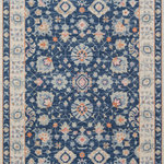 Momeni - Momeni Anatolia Machine Made Traditional Area Rug Navy 5'3" X 7'6" - The pastel color palette of the Anatolia Collection presents the softer side of tribal style. Subdued shades of pink, baby blue and brown fill the field and ornamental rug borders with classical medallions and vine and dot motifs. Crafted in an innovative combination of natural wool and nylon threads, modern machining mimics ancestral weaving techniques to create a series of chic floor coverings that are superior in beauty and performance.