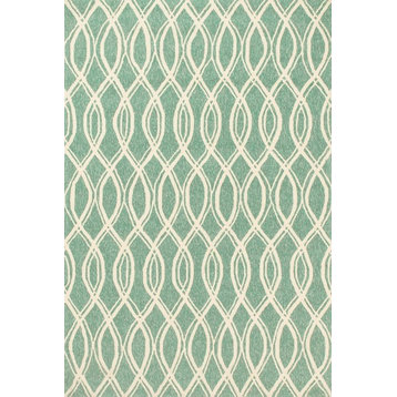 Turquoise, Ivory Indoor/Outdoor Venice Beach Area Rug by Loloi, 9'3"x13'