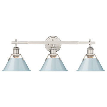 Golden Lighting Orwell 3-Light Bath Vanity in Pewter with Seafoam Shades