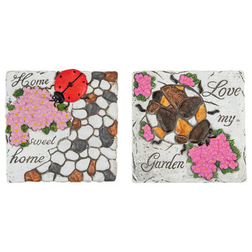 Set of 2 Love my Garden and Home Sweet Home Floral Outdoor Garden Stones 7"