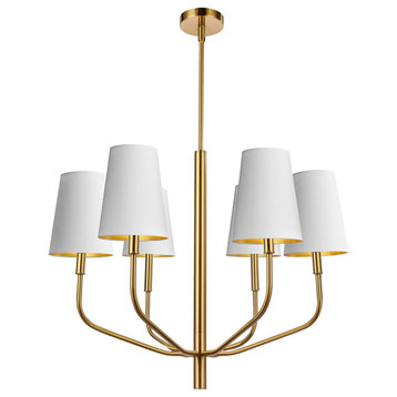 Eleanor Transitional 6 Light White Gold Aged Brass Fabric Chandelier