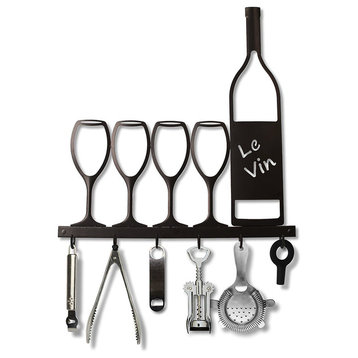 Metal Wine Glass and Bottle Wall Hook Rack