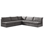 Meridian Furniture - Jacob Velvet Upholstered 5-Piece L-Shaped Modular Sectional, Grey - Create the ideal seating arrangement for your space when you pick and choose the elements you like mostincluding this Jacob velvet modular sectional. Mix and match items in the Jacob collection to bring your living space or family room together with a personalized slant. Soft grey velvet upholstery is soft and welcoming to the touch, adding a luxurious feel to everyday seating. Deep channel tufting adds to the piece's durability, and latches underneath the unit make it easy to attach to other pieces in the collection.