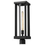 Z-Lite - Glenwood One Light Outdoor Post Mount, Black - From the Glenwood outdoor lighting collection this contemporary post mounted lighting fixture can be secured along railings to illuminate a spacious deck or veranda entertainment area. With a tube-like clear glass globe encased within an open aluminum lantern frame this post mount fixture provides enough illumination for dining al fresco and holding late night chats into the night. It also features a dark black finish that complements your home's existing exterior building materials and color scheme.