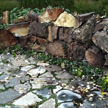 Boulder Wall with Recycled Concrete Patio