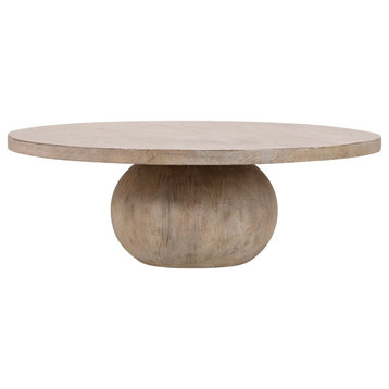 Belize 42" Round Reclaimed Pine Modern Coffee Table With Ball Pedestal Base