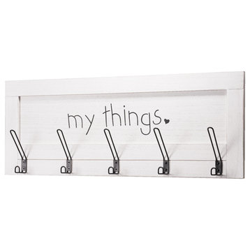 Addie Joy Wood My Things Coat and Key Holder Plaque with Hooks - White