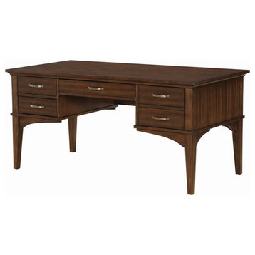 Classic Desk, Crown Molded Top & Full Extension Storage Drawers, Golden Brown