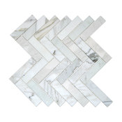 10.6"x11.4" Brocade Calacatta Gold Polished Herringbone Mosaic