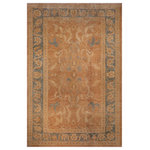 Bareens Designer Rugs - Classic Ziegler Nannette Rust Teal Blue Hand-Knotted Wool Rug - 13'0'' x 19'5'' - Enhance the ambiance of your home with this magnificent Persian-influenced Turkish hand-knotted rug made by skilled artisans capable of creating the most exceptional vegetable dyes and hand-spun wool. This exquisite handmade rug is a one-of-a-kind Peshawar Kafkaz, otherwise identified as Chobi, Chobi Peshawar, Oushak, or Ziegler rug. These handmade rugs are crafted in Pakistan utilizing superior-quality wool imported from Australia, New Zealand, and Korea in two types of weaves: the Persian weave and the Mori weave. This rug is meticulously crafted by hand using the finest natural vegetable dyes extracted from local plants. The artisans use a blend of hand-spun local and fine merino wool, resulting in a rug with a compelling texture, higher lanolin content, and longer staple. The artisans occasionally incorporate natural or artificial silk into the pile to enhance specific motifs. The finished product is an awe-inspiring execution of flawless design and an understated palette that exudes elegance.
