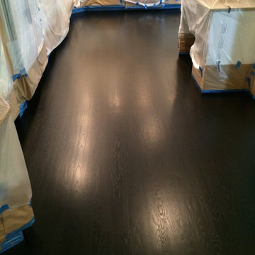 White oak flooring, stain layering with ebony aniline dye and espresso stain