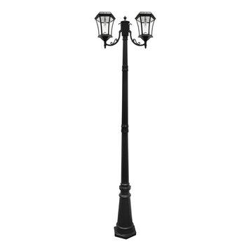 Victorian Solar Lamp Post, Double Lamp, GS-Solar LED Bulb, Black Finish