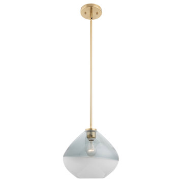 Luxury Mid-Century Modern Pendant, Brushed Brass and Stained Glass, ULB2290