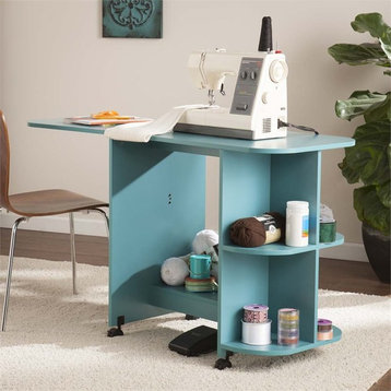 SEI Furniture Mobile Sewing and Craft Table in Turquoise
