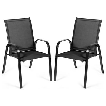 2PCS Patio Chairs Outdoor Dining Chair Durable Garden Deck Yard W/Armrest Black