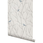 Accentuwall - Branch Birds Peel and Stick Vinyl Wallpaper, Blue, 24"w X 60"h - Our nature-inspired Branch Birds Peel-and-Stick Wallpaper is based on our original design, sketched by hand. Fitting in any room of the house, especially rustic or modern farmhouse interiors. Available with either Blue or Green birds.