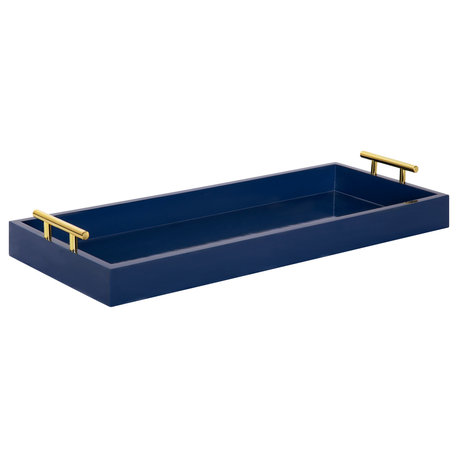 Lipton Narrow Rectangle Wood Accent Tray, Blue