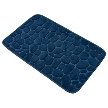 Bath Rug Memory Foam Mat 3D Pebble Black 32"L x 20"W, Navy Blue, Bath Mat 32l X 20w