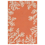 Liora Manne - Capri Coral Border Indoor/Outdoor Rug, Coral, 3'6"x5'6' - This hand-hooked area rug features a vibrant coral orange background with a white coral motif border. A classic, subtle tropical motif, this rug will effortlessly compliment any space inside or outside your home. Made in China from a polyester acrylic blend, the Capri Collection is hand tufted to create bright multi-toned detailed designs with a high-quality finish. The material is flatwoven, weather resistant and treated for added fade resistant making this the perfect rug for indoor or outdoor placement. This soft, durable piece is ideal for your patio, sunroom and those high traffic areas such as your entryway, kitchen, dining room and living room. A fresh take on nautical style, these area rugs range in style from coastal to tropical motifs that beautifully accent your home decor. Limiting exposure to rain, moisture and direct sun will prolong rug life.