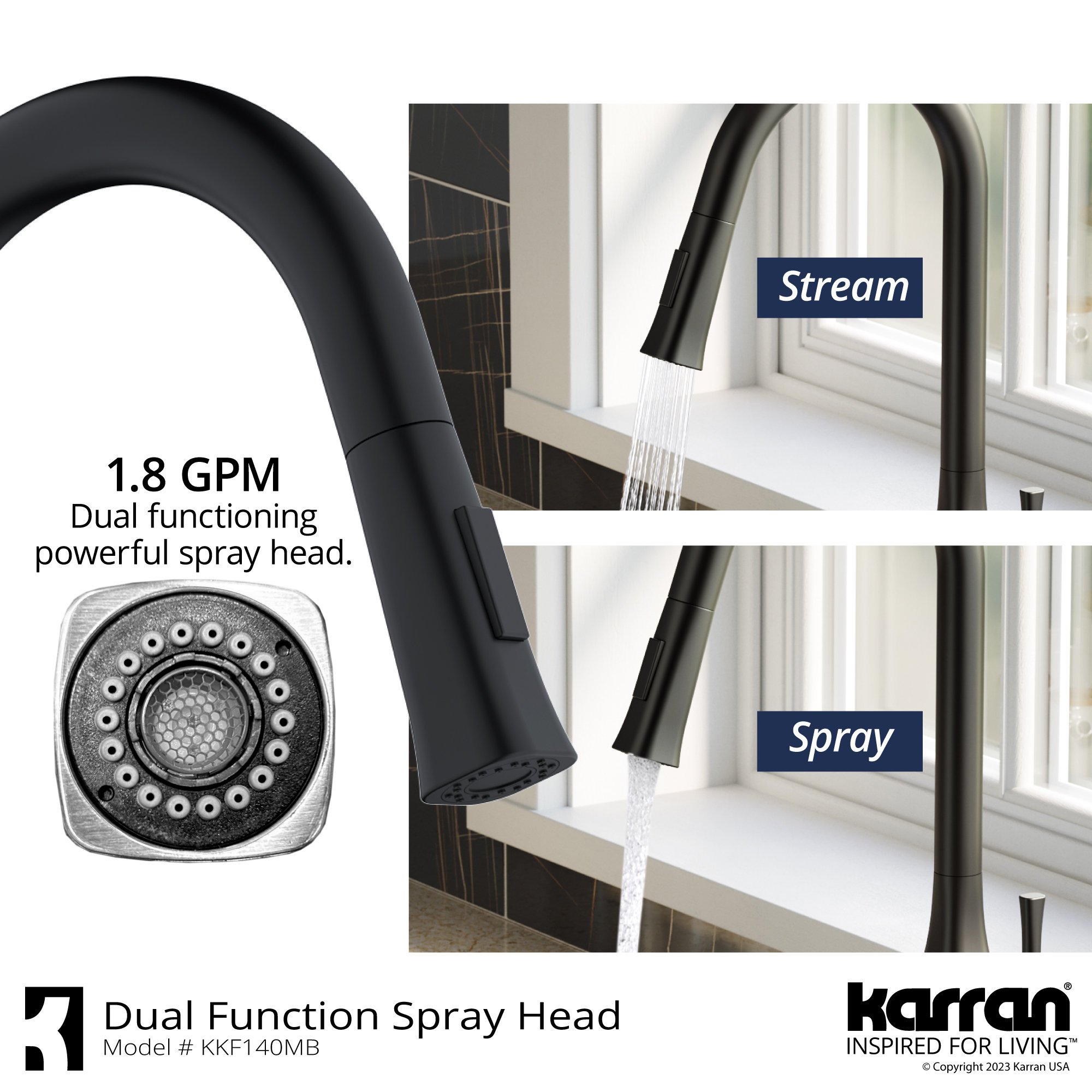 Karran KKF140 1-Handle Pull-Down Sprayer Kitchen Faucet, Matte Black