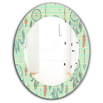 Designart Feathers 22 Bohemian And Eclectic Frameless Oval Or Round Wall Mirror,