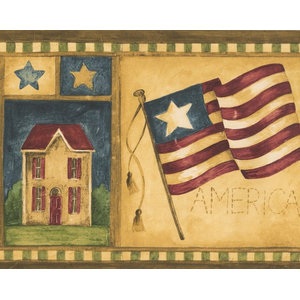 Rustic Patriotic American Flag Apples Garden Sunflower Country