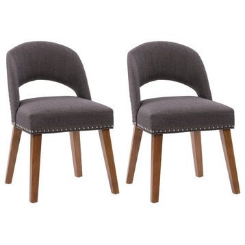 CorLiving Tiffany Gray Fabric Dining Chair with Wood Legs - Set of 2
