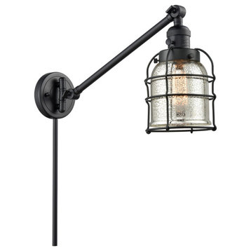 Small Bell Cage 1-Light Swing Arm, Matte Black, Silver Plated Mercury