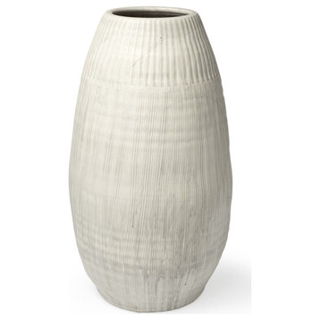 White Embossed Stripes Ceramic Vase