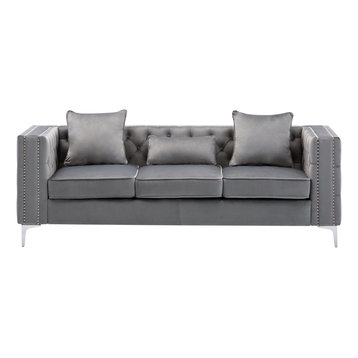 Bowery Hill Lorreto Gray Velvet Sofa 