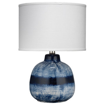 Casual Denim Blue Ceramic Table Lamp Batik Indigo 18" White Shade Elegant