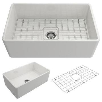 BOCCHI 1138-001-0120 Classico Single Kitchen Sink w/ Bottom Grid In White