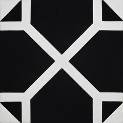 Moroccan Mosaic and Tile House - Mogador Handmade Cement Tile, Black/White, Sample - Wall And Floor Tile