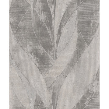 4096-520040 Blake Sterling Gray Leaf Modern Style Unpasted Non Woven Wallpaper
