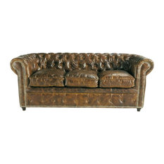 Sofá convertible capitoné Chesterfield de 3 plazas de cuero marrón Vintage