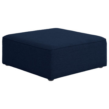 Cube Upholstered Modular Component, Navy, Linen Texured Fabric, Ottoman
