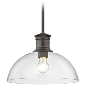 Industrial Bronze Pendant Light with Clear Glass 13-Inch Wide