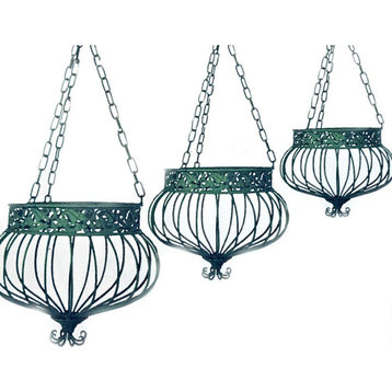 Wrought Iron Victorian Hanging Planters, Set of 3
