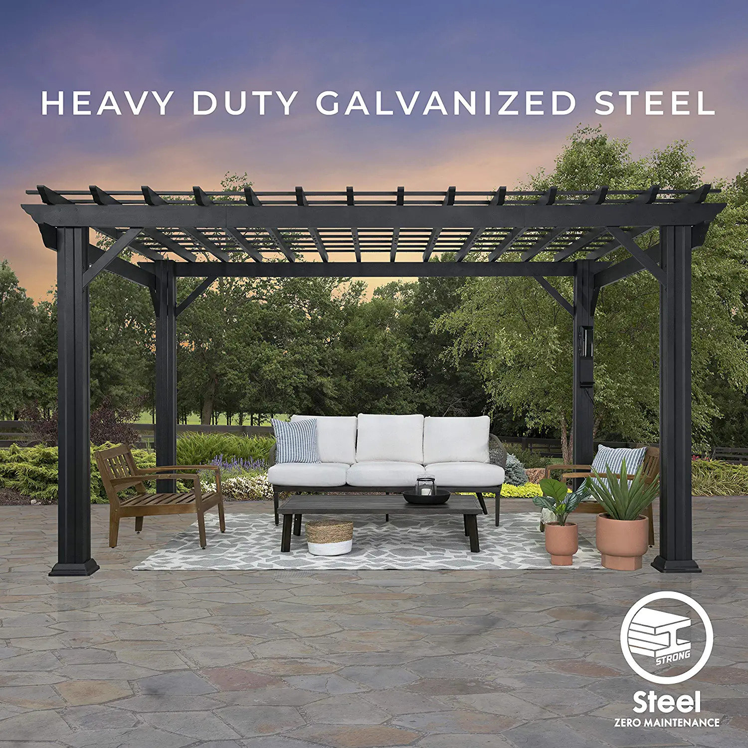 Outdoor Pergola, Galvanized Steel Frame With Trellis Top & Power ...
