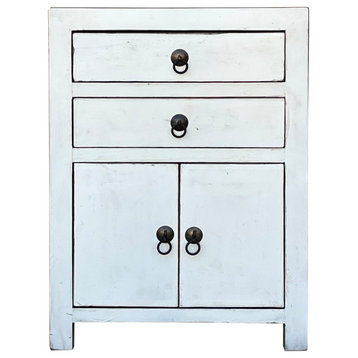Chinese Distressed Off White 2 Drawers End Table Nightstand Hcs7446
