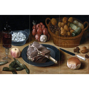 Tile Mural Kitchen Backsplash Still Life of Nuts and Cucumbers, Ceramic Glossy