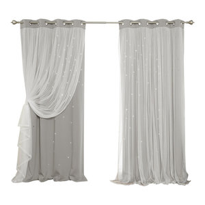 Tulle Overlay Star Cut Out Blackout Curtains Contemporary