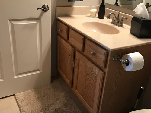 Paint Bath Vanity Espresso And Leave Honey Oak Trim And White Door