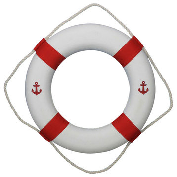 Classic Decorative Anchor Lifering, White With Red Bands, 20''