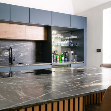 Blue and Oak Handleless Kitchen in Northwood