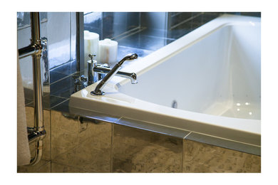 Bathroom - transitional master mosaic tile floor bathroom idea in New York